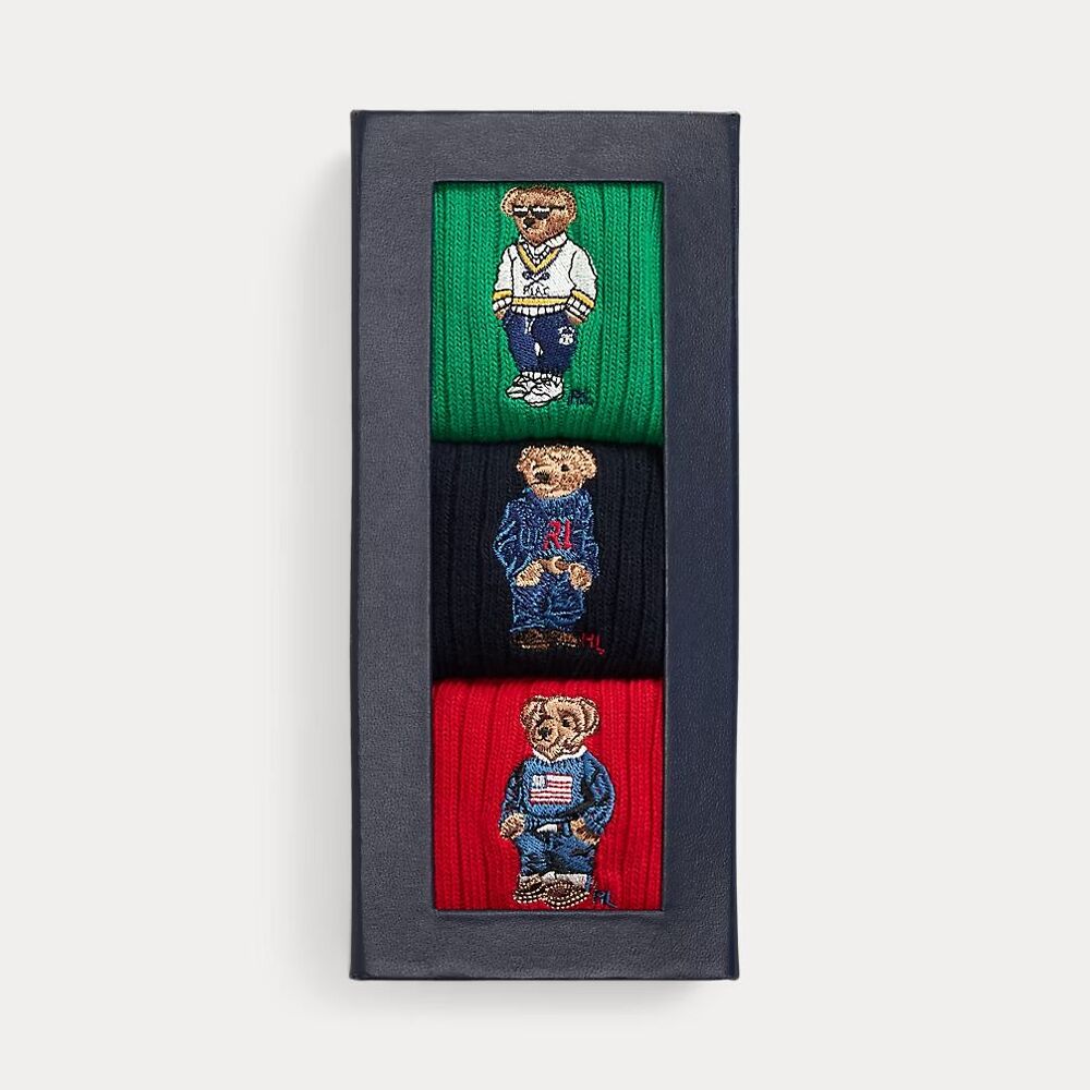 NWT NIP POLO RALPH LAUREN Men's Socks 3-Pack Polo Bear Crew 3-Sock Gift Set